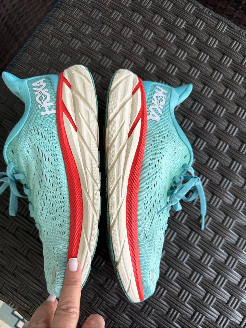 EUC Hoka Clifton One Women’s Turquoise and Coral Sneakers Athletic Running Shoes - Picture 8 of 13